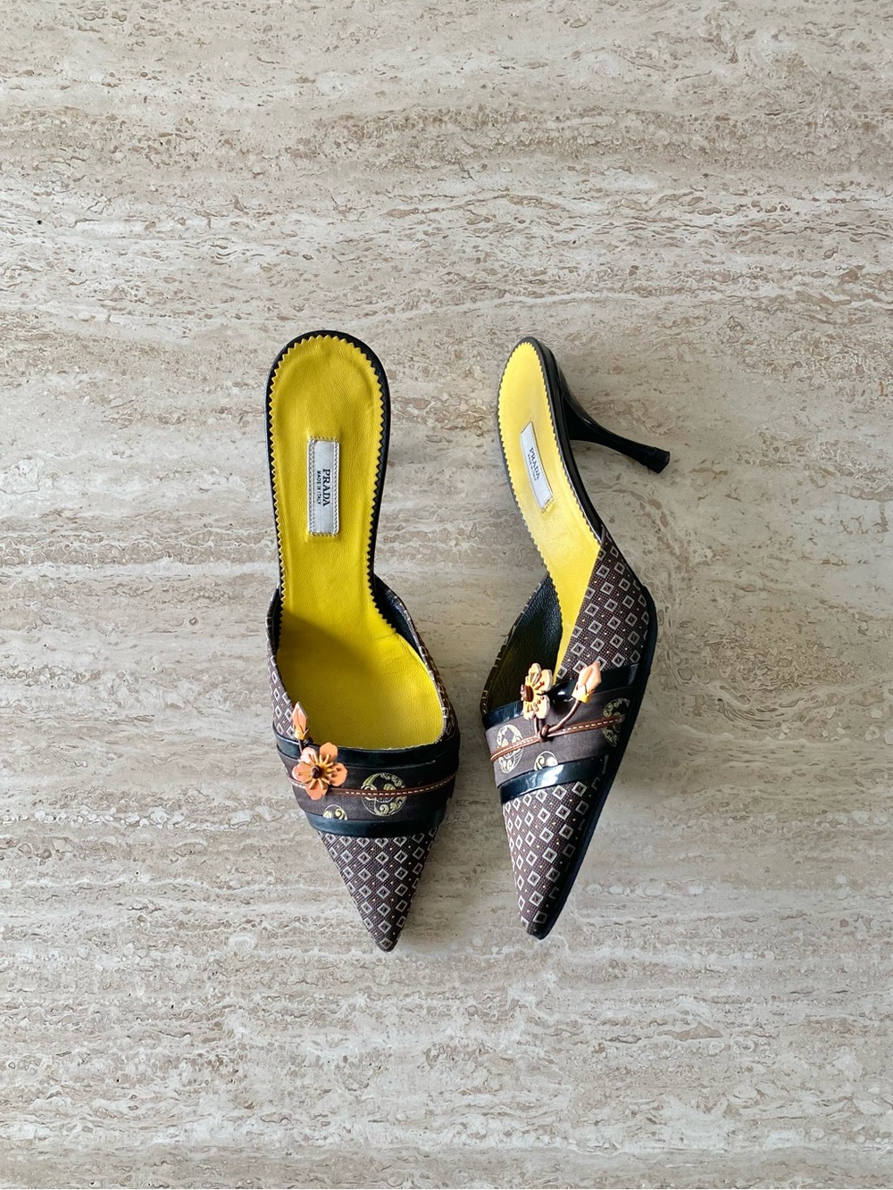 Vintage Prada Kimono Blossom Appliqué Mule Heels - Picture 2 of 11